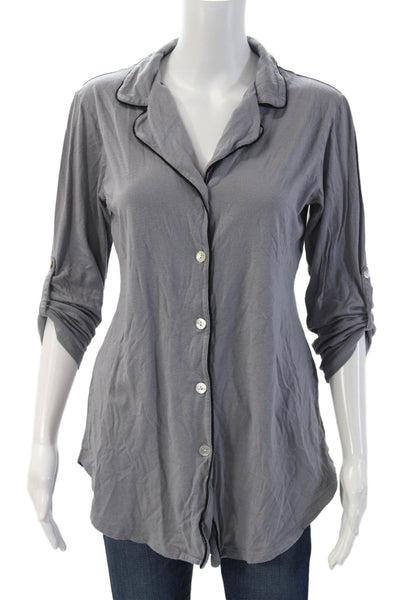 Cosabella Womens Button Up Long Sleeve Collared V Neck Pajama Shirt Gray Medium
