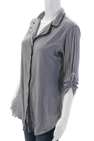 Cosabella Womens Button Up Long Sleeve Collared V Neck Pajama Shirt Gray Medium