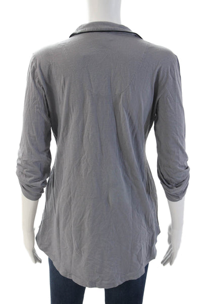 Cosabella Womens Button Up Long Sleeve Collared V Neck Pajama Shirt Gray Medium