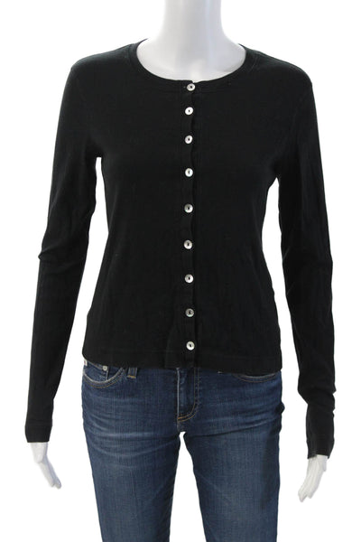 Three Dots Womens Cardigan Black Cotton Blend Crew Neck Long Sleeve Size M