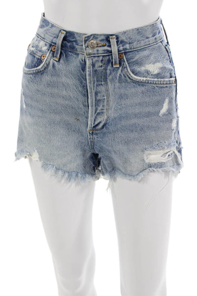 Agolde Unisex Light Blue 90s Organic Cotton Button Shorts Size 23