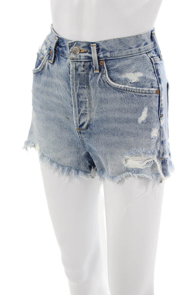 Agolde Unisex Light Blue 90s Organic Cotton Button Shorts Size 23