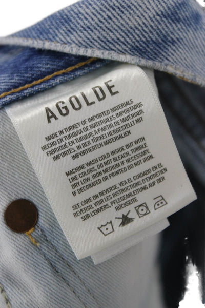 Agolde Unisex Light Blue 90s Organic Cotton Button Shorts Size 23
