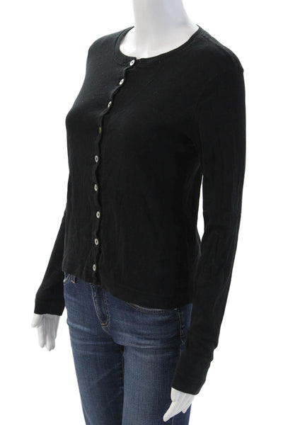 Three Dots Womens Cardigan Black Cotton Blend Crew Neck Long Sleeve Size M