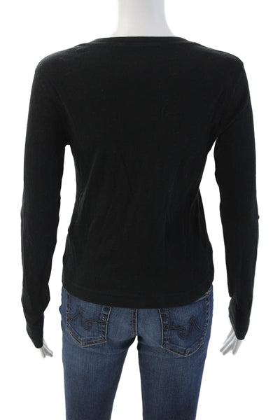 Three Dots Womens Cardigan Black Cotton Blend Crew Neck Long Sleeve Size M