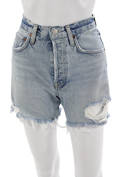 Agolde Unisex Shorts Light Blue 100% Cotton Button 90s Size 23