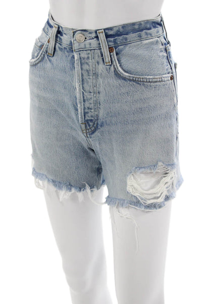 Agolde Unisex Shorts Light Blue 100% Cotton Button 90s Size 23
