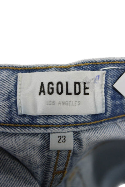 Agolde Unisex Shorts Light Blue 100% Cotton Button 90s Size 23