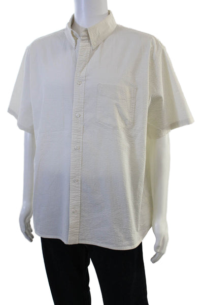 Nike Mens Button Down Short Sleeves Shirt White Cotton Size Extra Large