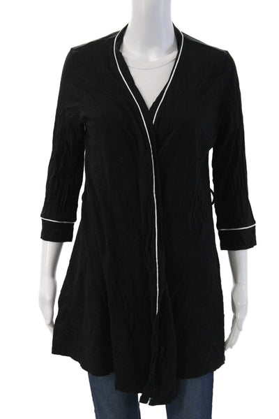 Cosabella Womens 3/4 Sleeve Tie Front V Neck Sleep Robe Black Size Medium