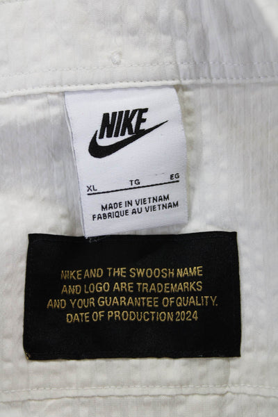Nike Mens Button Down Short Sleeves Shirt White Cotton Size Extra Large