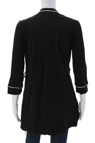 Cosabella Womens 3/4 Sleeve Tie Front V Neck Sleep Robe Black Size Medium