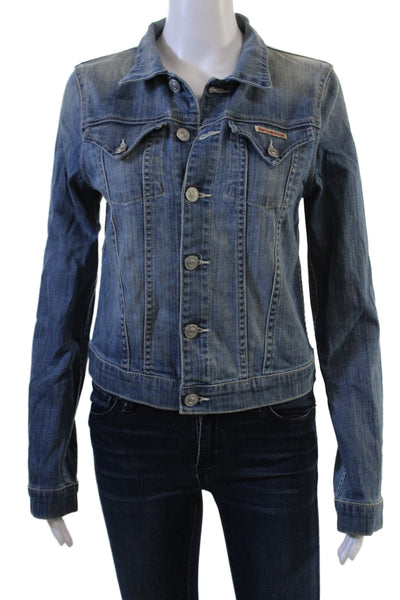 Hudson Women Jacket Blue Collared Button Long Sleeve 98% Cotton Size S
