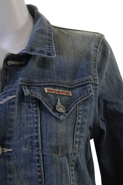 Hudson Women Jacket Blue Collared Button Long Sleeve 98% Cotton Size S
