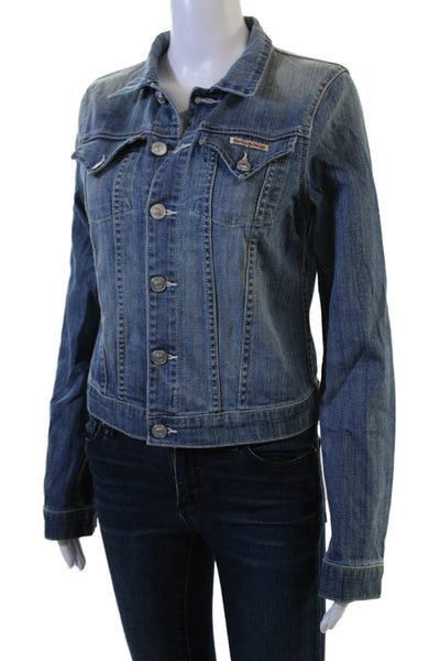 Hudson Women Jacket Blue Collared Button Long Sleeve 98% Cotton Size S