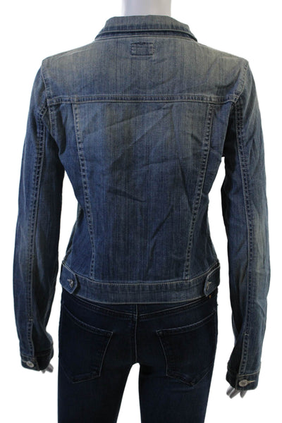 Hudson Women Jacket Blue Collared Button Long Sleeve 98% Cotton Size S