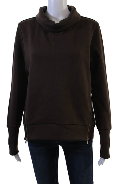 Addison Bay Women Pullover Sweatshirt Brown Mock Neck Zip Size XS
