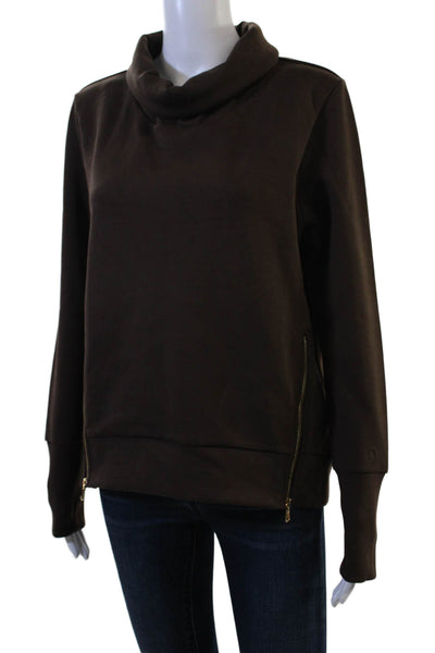 Addison Bay Women Pullover Sweatshirt Brown Mock Neck Zip Size XS