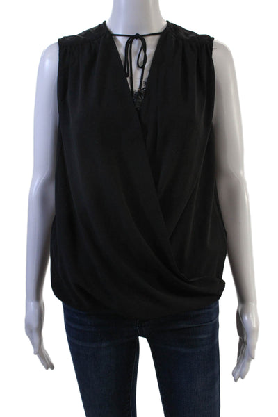 Heartloom Women Black Sleeveless Solid Polyester Tie Blouse Size S