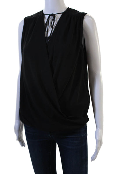 Heartloom Women Black Sleeveless Solid Polyester Tie Blouse Size S