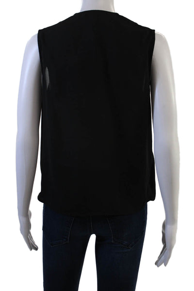 Heartloom Women Black Sleeveless Solid Polyester Tie Blouse Size S
