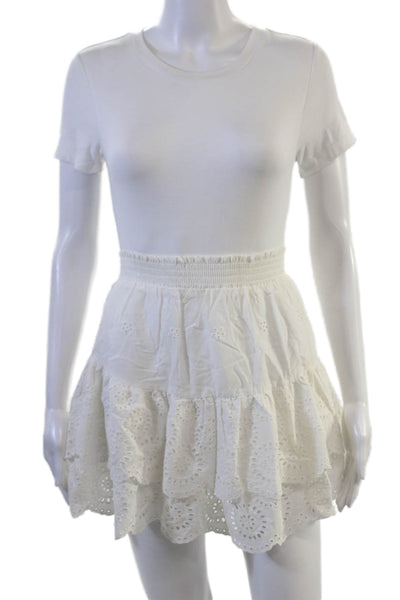 BB Dakota x Steve Madden Women Peasant Mini Skirt White Cotton Size S