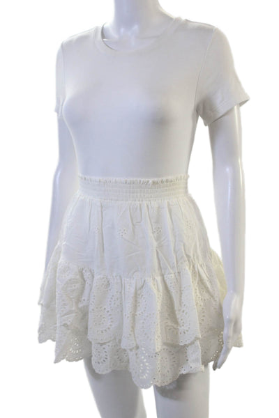 BB Dakota x Steve Madden Women Peasant Mini Skirt White Cotton Size S
