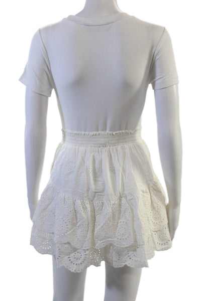 BB Dakota x Steve Madden Women Peasant Mini Skirt White Cotton Size S