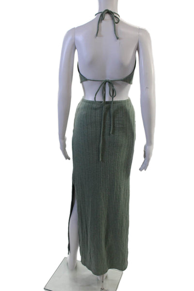 Capittana Women Maxi Sweater Dress Green Striped High Neck Sleeveless Size XS
