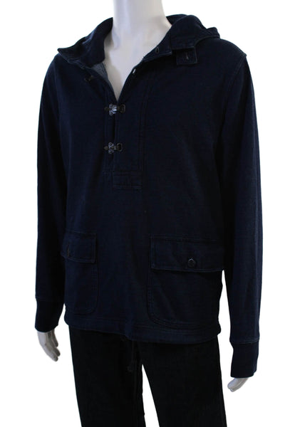 J Crew Mens Henley Hoodies Dark Blue Cotton Button Long Sleeve Size S