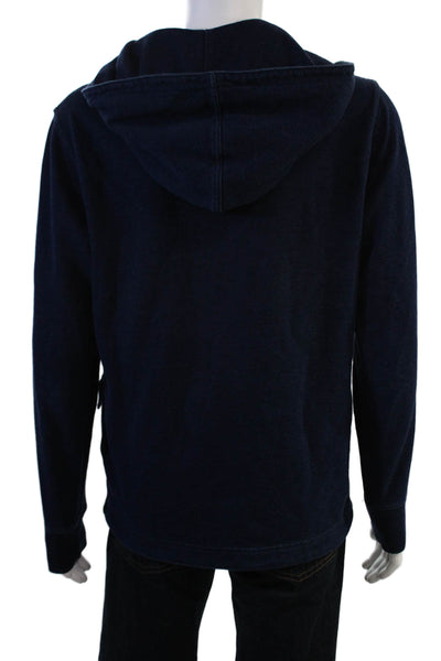 J Crew Mens Henley Hoodies Dark Blue Cotton Button Long Sleeve Size S