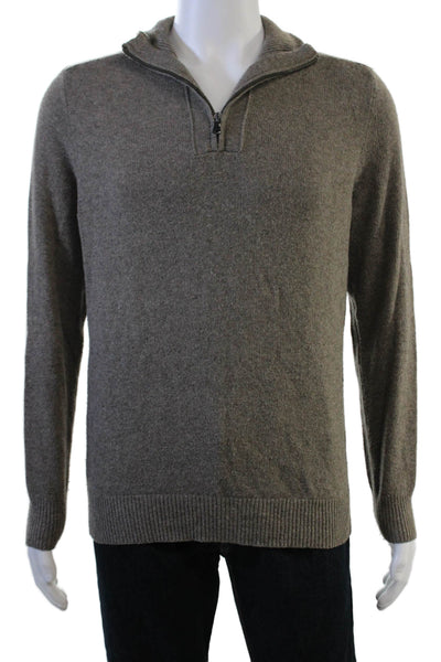 J Crew Mens Gray Mock Neck Zip Pullover Sweater Merino Blend Size M
