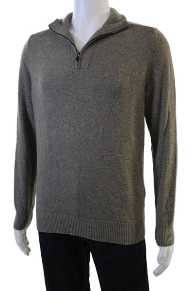 J Crew Mens Gray Mock Neck Zip Pullover Sweater Merino Blend Size M