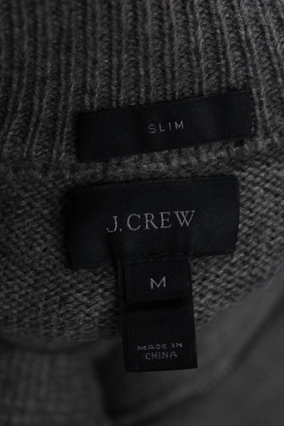 J Crew Mens Gray Mock Neck Zip Pullover Sweater Merino Blend Size M