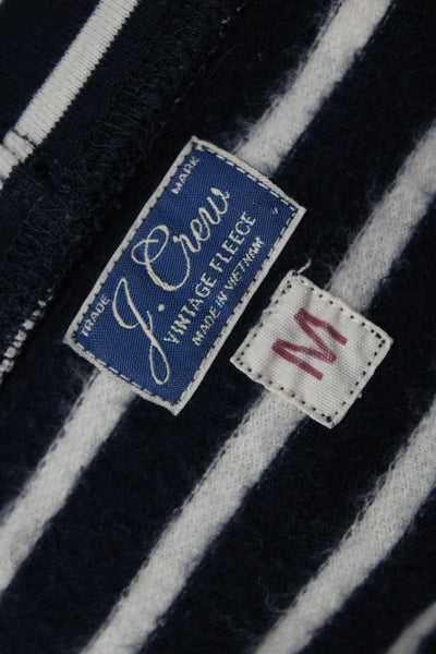J Crew Mens Henley Hoodie Dark Blue Striped Button Long Sleeve Cotton Size M