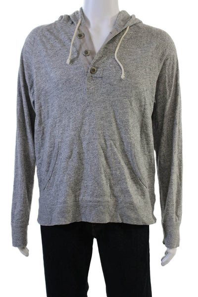 J Crew Mens Henley Hoodie Gray 100% Cotton Button Long Sleeve Size M