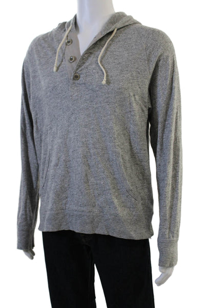 J Crew Mens Henley Hoodie Gray 100% Cotton Button Long Sleeve Size M