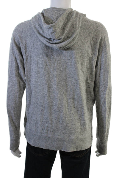 J Crew Mens Henley Hoodie Gray 100% Cotton Button Long Sleeve Size M