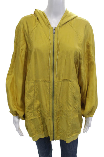 DKNY Womens Full-zip Hoodies Yellow Silk Long Sleeve Size PP