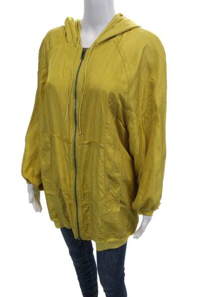 DKNY Womens Full-zip Hoodies Yellow Silk Long Sleeve Size PP