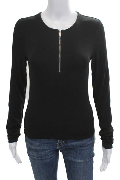 Atorie Womens Basic Black Long Sleeve Round Neck Polyester Top Size L