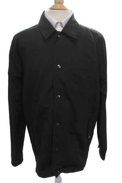 Banana Republic Mens Windbreaker Black Nylon Button Collared Long Sleeve Size XL