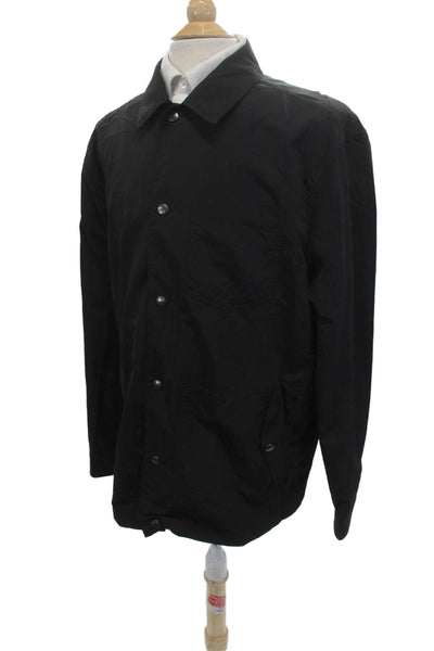Banana Republic Mens Windbreaker Black Nylon Button Collared Long Sleeve Size XL