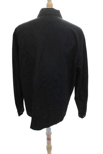 Banana Republic Mens Windbreaker Black Nylon Button Collared Long Sleeve Size XL