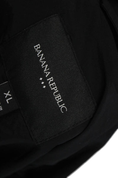 Banana Republic Mens Windbreaker Black Nylon Button Collared Long Sleeve Size XL