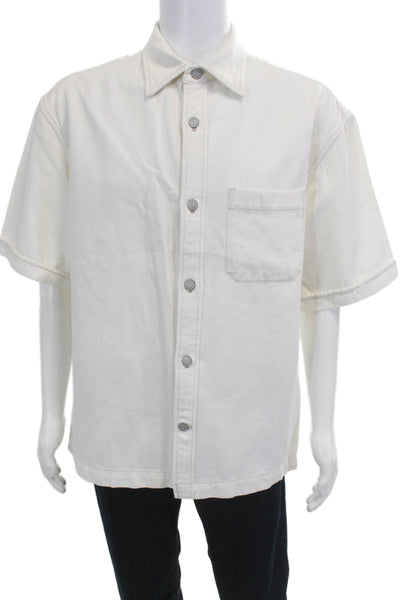 Banana Republic Merns Short Sleeves Button Down Shirt White Cotton Size Large