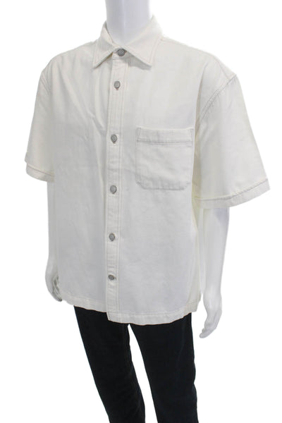 Banana Republic Merns Short Sleeves Button Down Shirt White Cotton Size Large