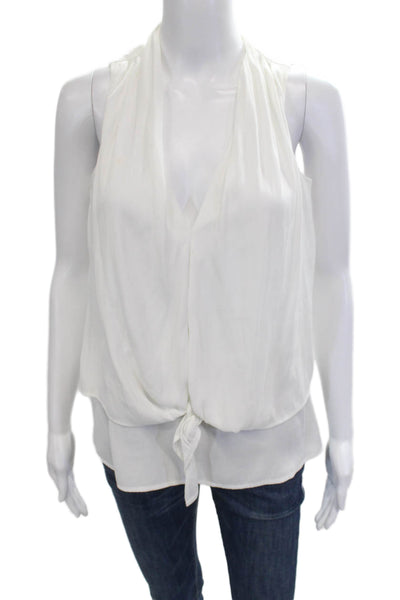 Ecru Womens Silk Blend White V Neck Tie Sleeveless Blouse Size XS