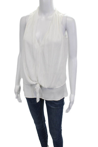 Ecru Womens Silk Blend White V Neck Tie Sleeveless Blouse Size XS