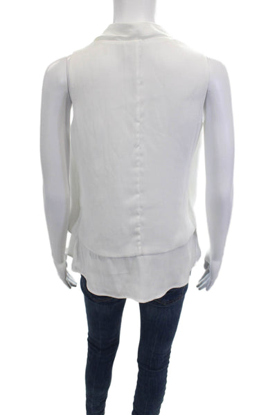 Ecru Womens Silk Blend White V Neck Tie Sleeveless Blouse Size XS